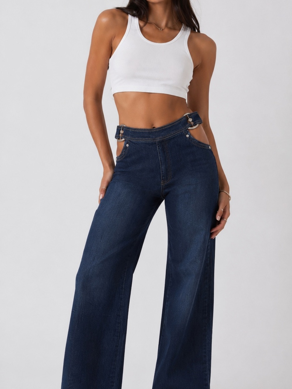 I.AM.GIA Blue Wide Leg Jeans Ring Detail Y2K Denim Size S  Nwt